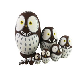 Adorable Lovely Animal Theme Big Round Eyes Brown Wise Owl Egg Shape Wooden Handmade Nesting Dolls Matryoshka Dolls Set 10 Pieces For Kids Toy Birthday Home Kids Room Decoration