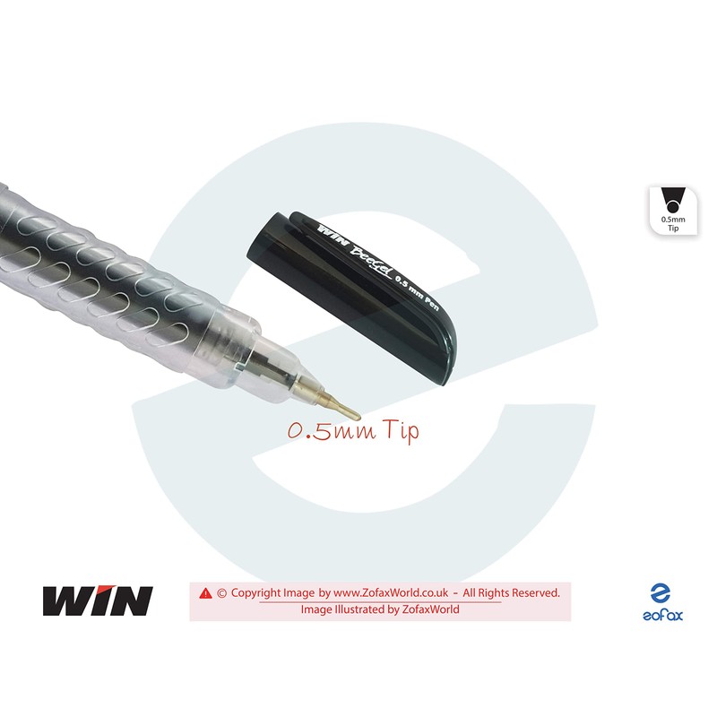 WIN BeeGel 5 x 0.5mm Fine Tip BLACK Gel Pens