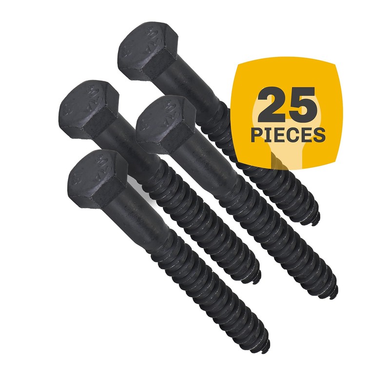 1/2" x 4”, 25-Piece Black Lag Bolts, Rustproof 4-Layer Ceramic