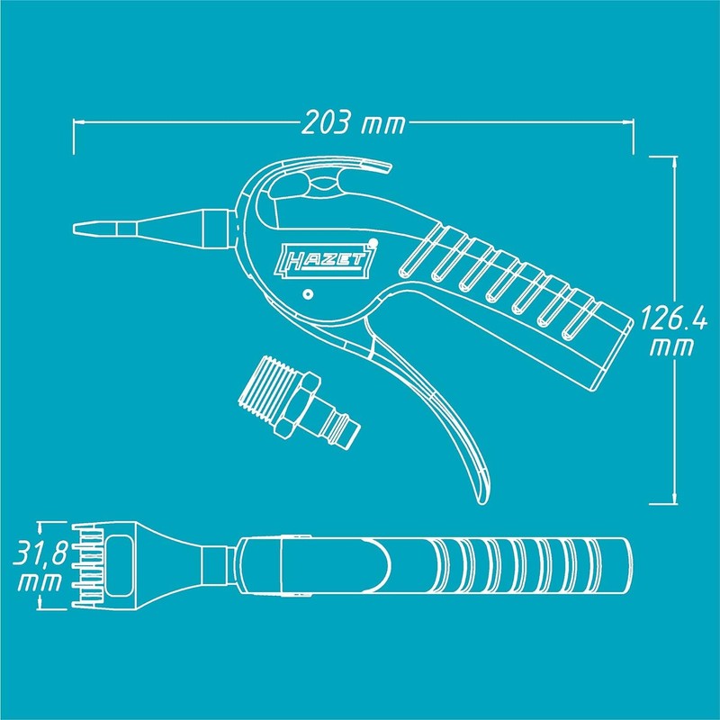 Hazet Air Blow Gun with Low-Noise Wide Flat Nozzle for