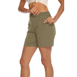 BASUDAM Women's Hiking Shorts Lightweight Quick Dry Stretch Water Resistant Outdoor Zipper Pockets Khaki S