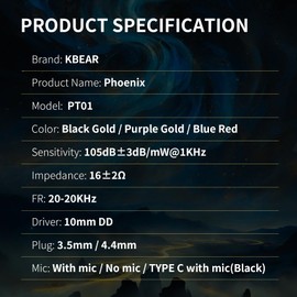 KBEAR Phoenix in-Ear Monitors Undetachable, Ear Buds Wired Gaming Earphones 10MM DD+PET IEMs, One-Piece in Ear Headphones Stereo Clear Sound Ear Monitors for Singers Musicians Audiophiles