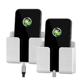 Waterproof Wall Mount Phone Holder, Multi-Purpose Phone Stand with Charging Port, 9.5 cm x 7.8 cm, White, 2-Pack