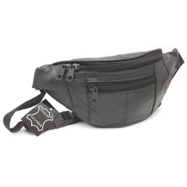 ODS:UK® Genuine Black Leather Quality Waist Bag Bum Bag Travel Pouch Pack Adjustable Belt