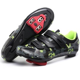 Mens Womens Cycling Riding Shoes - Compatible with Peloton SPD Clips - 3 Straps Bike Shoes - Perfect for Spin Indoor Road Bicycles Pedal with Look Delta Cleat - Green 13