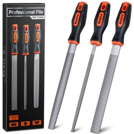 Wood Rasp File Tool Set, Preciva 3-in-1 Wood Rasp File Set with 3x200mm Flat, Half-Round, Round, High Carbon Steel Woodworking Files, Engineer File Set for Wood with Soft Grip