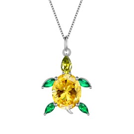 Turtle Pendant Necklace - Woman 925 Sterling Silver November Birthstone Yellow Crystal Ocean Animal Necklace Jewelry Birthday Gift for Wife Daughter Mother DP0373W