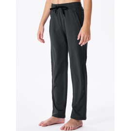 DEVOROPA Boys Sweatpants Fleece Lined Open Bottom Water Resistant Youth Athletic Joggers Thermal Pants Zipper Pockets Dark Grey M