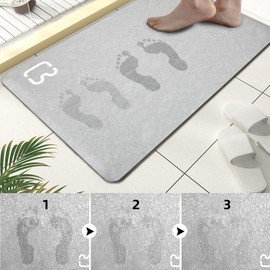 honcor lecar Diatomaceous Earth Bath mat 15.7" x 59.1" Extra Long Bathtub mat Super Absorbent Fast Drying Non-Slip Shower Mat Thin Bathroom Floor Mat, Fit Under Door - Bath mat in Front of Bathtub