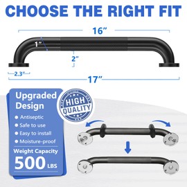 16 Inch Safety Grab Bars for Bathroom and Shower, Non-Slip Stainless Steel Handrail for Toilet, Bathtub, Stairs & RV, Indoor Outdoor Support Bar, 500 lbs Capacity (2 Pack)