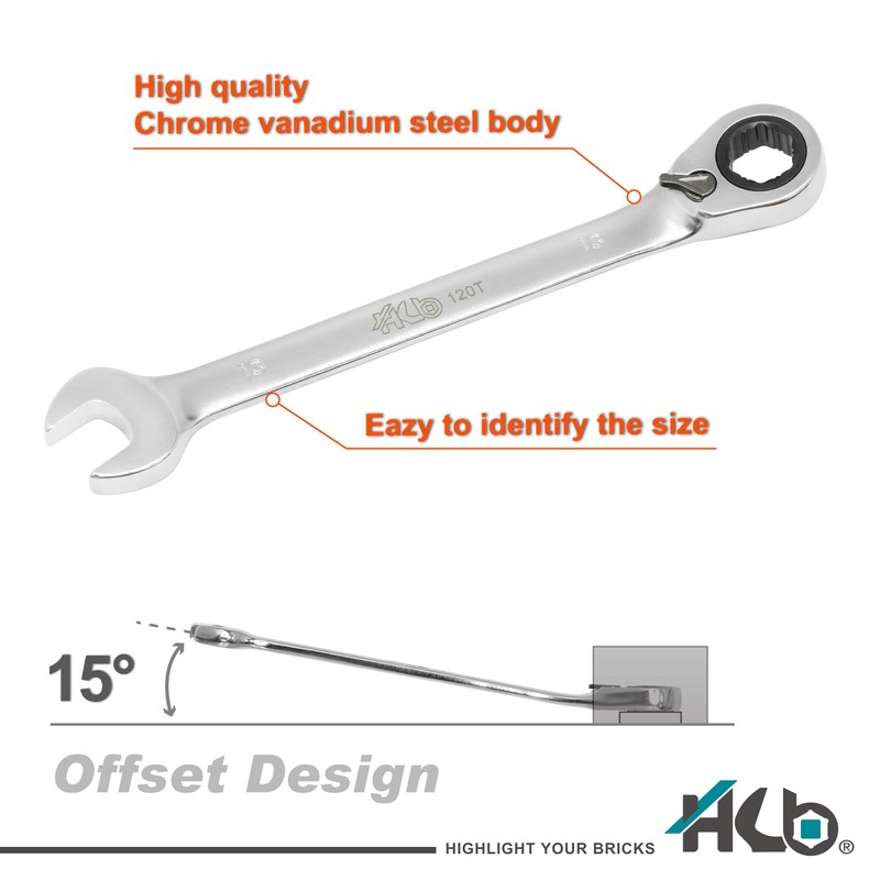 HB 13MM 120-Tooth Non-Slip Reversible Ratchet Wrench, Metric, Made In
