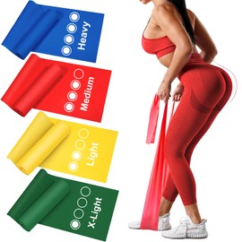 Haquno Elastic Fitness Bands [Set of 4] 1.8 m Elastic Muscle Rubbers with 4 Resistance Levels, Pilates, Strength, Muscle Training and Training, Elastic Bands for Men and Women