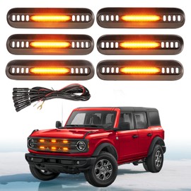LED Grille Lights for Ford Bronco 2024 2021 2022 2023 Front Grill Inserts Light Snap-on Lamps Fits for Big Ben-d Outer Bank Accessories 2-4 Door (Amber Lights, 6PCS)