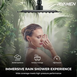 Ryamen Dual Shower Head Combo, 8'' High Pressure Rain Shower Head with Handheld Spray, 6+1 Spray Settings Handheld Showerhead, Height Adjustable, One-touch Pause Button, Matte Black