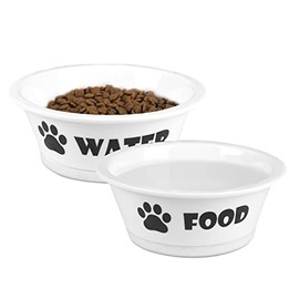 FOREYY Set of 2 Ceramic Dog Cat Bowl Set, Pet Porcelain Food and Water Feeder Dish Bowls with Anti Slip Band, Dishwasher and Microwave Safe (Small)