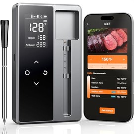 Termómetro inteligente inalámbrico Bluetooth para carne, base independiente, 6 sensores de precisión, termómetro de lectura instantánea para alimentos
