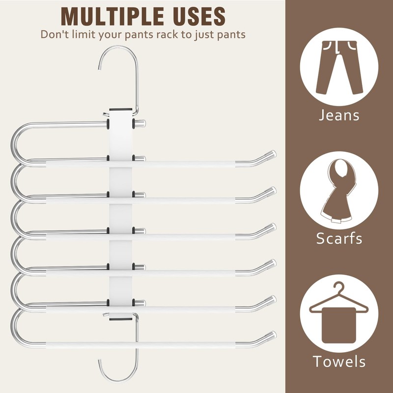 HUITEM Space Saving 6 Tier Pant Hangers, Anti-Slip, Lightweight, Stainless