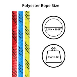 LiGuVCY High Strength Polyester Rope, 3/8IN x 100FT, Arborist Bull Rope for Tree Working, Swing, Camping (Blue and Black)