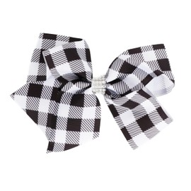 Patterned Hair Bow for Women and Girls with Silver Rhinestones 1 Piece (Plaid)
