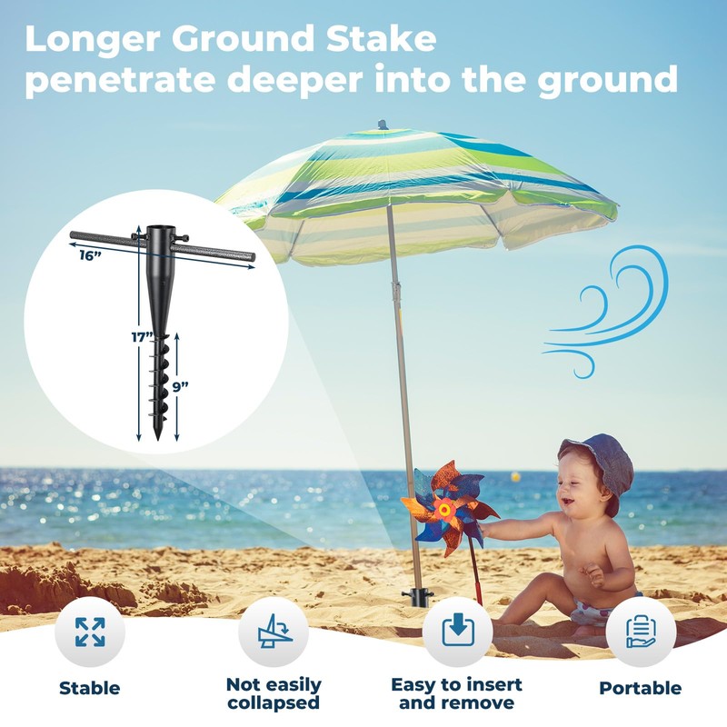 Heavy-Duty Spiral Ground Anchors for Umbrellas & Poles - 17"