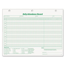 TOPS 3284 Daily Attendance Card, 8 1/2 x 11, Green; White (Pack of 50 Forms)
