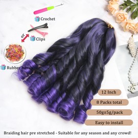 French Curl Braiding Hair 12Inch 8Packs French Curl Crochet Braids Short Curly Crochet Hair Skin-friendly Bouncy Synthetic knotless Braiding Extensions (TPurple, 12inch)
