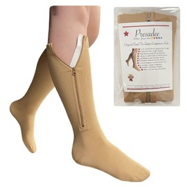 Presadee Calcetines originales de compresión con cremallera de 20-30 mmHg (beige, 4XL)