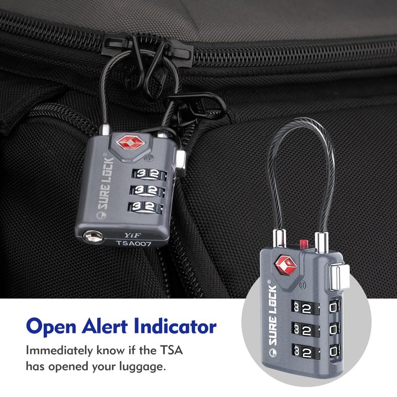 SURE LOCK-Unisex Adult TSA Compatible Travel Luggage Locks, Inspection Indicator,