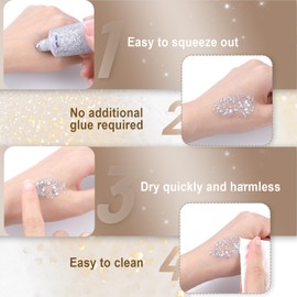 Huiguli Glitter Gel 50 ml, Body Glitter Gel for Face Hair Lips Nails, Chunky Glitter Gel Make Up with Brush Set, Shiny Glitter Body Gel for Festival, Make Up Glitter for Masquerade #Rose Red