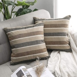 MIULEE Home Decorative Striped Cushion Covers in Linen Look, for Sofa, Bedroom, Car, with Zip, Pack of 2
