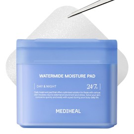 Mediheal Watermide Moisturising Pads, Square Cotton Facial Cleansing Pads with Icelandic Glacial Water, Moisturize Dry Skin, Pack of 100, Blue