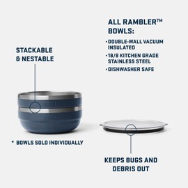 YETI Rambler Low Bowls, Vacuum Insulated, Stackable and Nestable Stainless Steel Bowl with Lid, 1.6 Quart, Navy