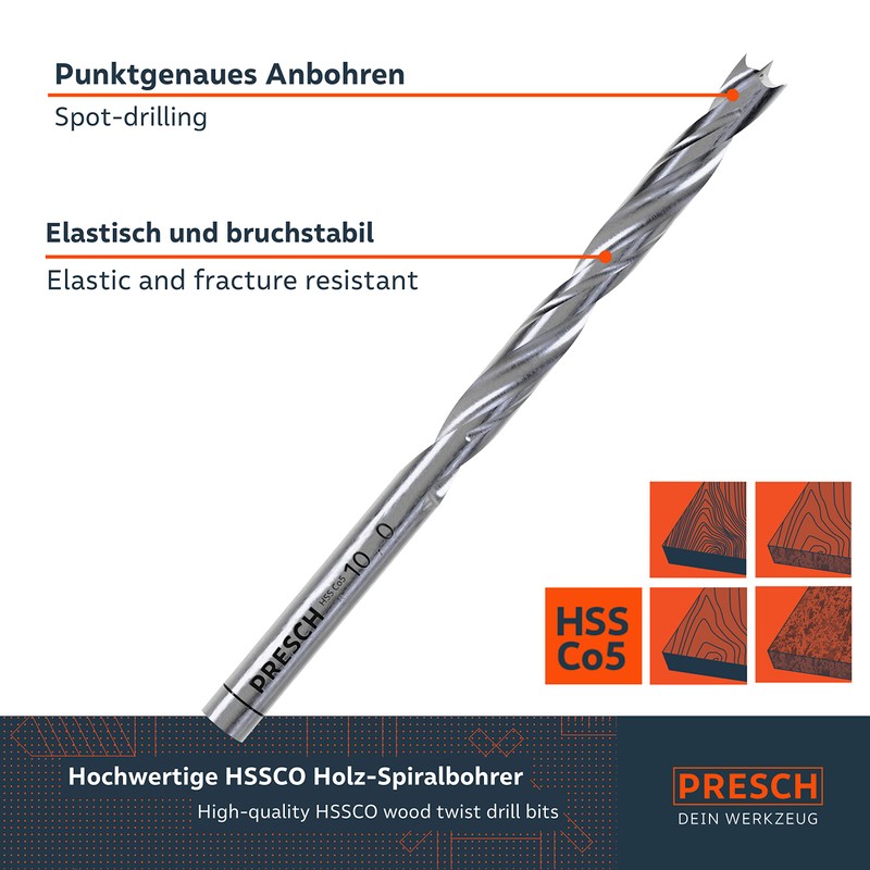 Presch Wood Drill Bit Set HSS Cobalt 8 pcs -