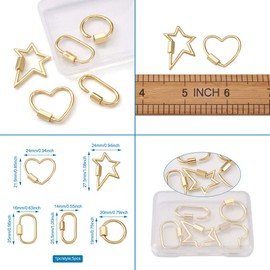 Cheriswelry 5pcs Carabiner Lock Hook Real 18K Gold Plated Star Heart Rings Screw Clasps Clips Decorative Charms for Jewellery Necklace Keyrings Making