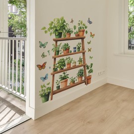 Mirabuy Plant Shelf Wall Decal, 3D Potted Plants and Butterflies Wall Stickers for Living Room Kitchen Dining Room Bathroom