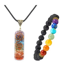 MerCie Orgonite Pendants Bracelet Set Natural Stone Pendant 7 Chakra Power Stone Necklace Purification Crystal Energy Love Luck Marriage Luck Human Relations Interpersonal Luck Business Luck Money