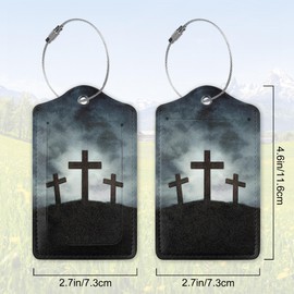 2 Pack Leather Luggage Tag for Suitcase God Blessed The Cross of Jesus Unique Travel Tags with Privacy Cover ID Label & Stainless Steel Loop for Men and Women Baggage