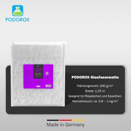 PODOROX Fibreglass Mat 300 g/m² | 1 m² Glass Mat | Fibreglass Repair Mat for GRP Repair etc. | Reinforcement Fibre for Polyester Resin and Epoxy Resin | Glass Fabric for Fibreglass Repair Kit