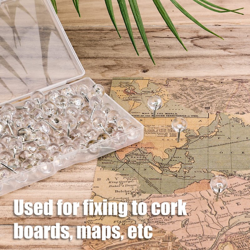 AIEX 100pcs Clear Round Push Pins, Silver Ball Push Pins