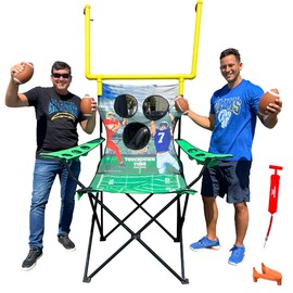 XXL Giant Football Toss Game & Tailgating Chair Combo - 8’ Tall - Outdoor Football Game for 2-4 People – Includes Footballs, Air Pump, Kicking Tee & Storage Bag – Tailgating, Backyard, Beach & Parks