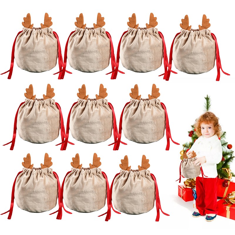 Christmas Drawstring Bag Antler Gift Bags Christmas Decorations Pouch Packaging