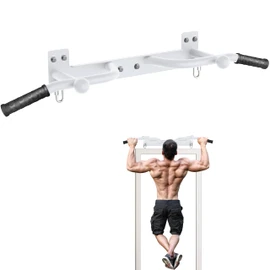 HWOOUSA Wall Mounted Pull Up Bar - Heavy Duty Chin Up Bar, Pull-Up Bar for Garage, Joist, Wall Mount - Multifunctional Fitness Bar, Supports up to 600 Lbs (White)