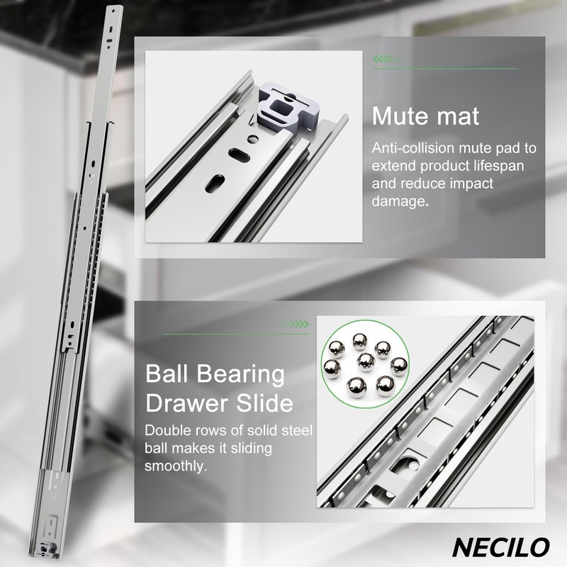 NECILO Heavy Duty Drawer Slides Without Lock, 150lb Capacity Full