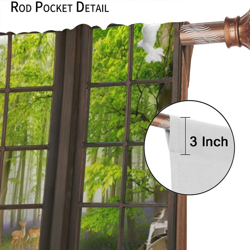AuiMzoo Landscape Curtains, 3D Window Spring Forest Wildlife Nature Scenery,