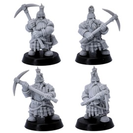 Forged Terrain Fantasy Dwarf Miners, Highlands Miniatures, 32mm Scale Tabletop Gaming Dwarves Pick Axe Wargaming Dwarven Army Unit Figures