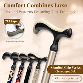 Merry Sticks Lightweight Foldable Walking Canes for Women and Men, Adjustable & Collapsible Walking Stick for Seniors, Non-Slip Ergonomic Handle with 1 Extra Replacement Cane Tip – Champagne Gold