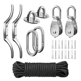 M20 Stainless Steel Washing Line Pulley System Heavy Duty Pulley Wheel Set with 20m/6mm Nylon Rope, Cleat Hooks, 360° Swivel Pulley Block for Indoor Outdoor Use