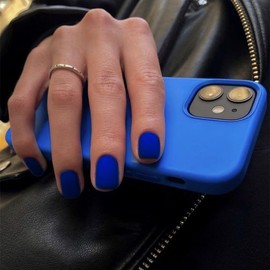 Matte Royal Blue Press on Nails Short Square, Short Fake Nails Glue on Short Square Nails Press on, Soft Gel Glue on Nails Short Stick on Nails for Women Thick Reusable Solid Color Acrylic Nails 24pcs