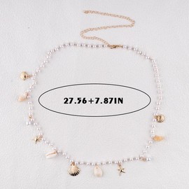 Pearl Seashell Body Chain Boho Beach Waist Chain for Women Adjustable Vacation Belly Chains Gold Bikini Waist Chain Shells Starfish Body Chains for Women Summer Beach Belly Accessories for Female