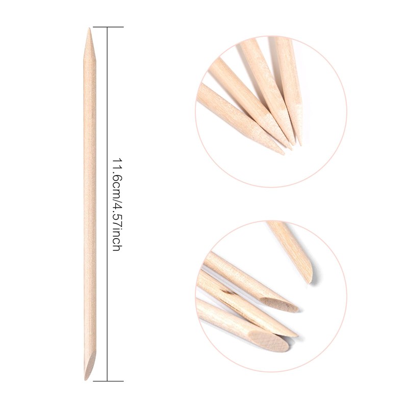 KADS 100 Pcs Orange Wood Nail Sticks Double Sided Multi